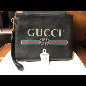 Gucci Pouch Leather Black with Wrist Strap